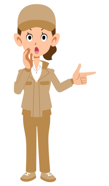 穿着米色工作服的女人用手指着图片下载