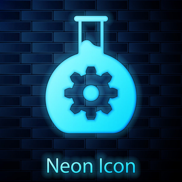 发光的霓虹灯生物工程图标孤立在砖墙背景上。基因和生物工程元素的图标。生物学，分子，化学图标。矢量图图片下载