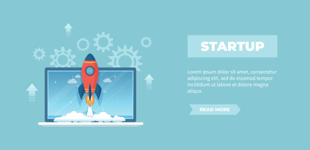 火箭从笔记本电脑屏幕发射。商业项目启动，财务规划，创意发展过程，策略，管理，实现和成功。向量横幅图片下载
