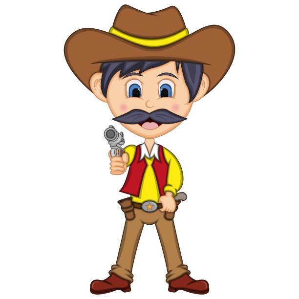 牛仔开枪的卡通矢量插图图片下载