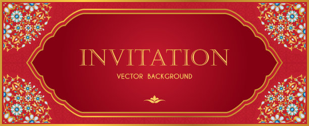 红色和金色的华丽请柬图片下载