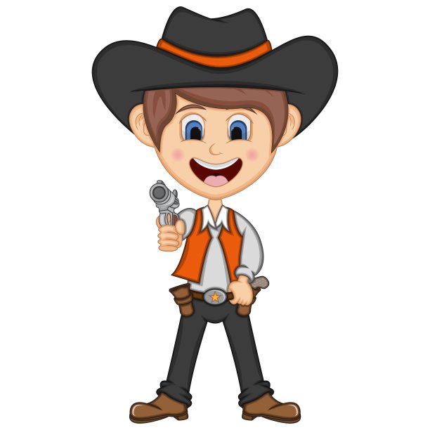 牛仔射枪卡通矢量插图图片下载