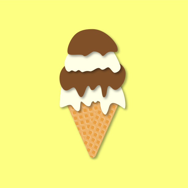 蛋卷冰淇淋孤立的锥形。三维向量。剪纸的风格。夏天的甜点图片下载