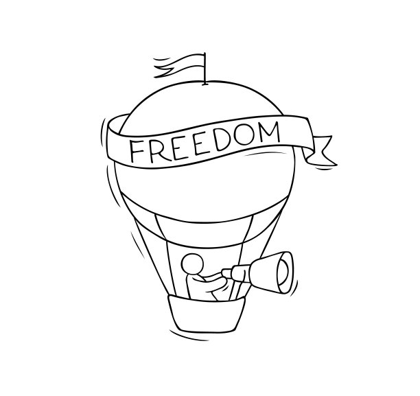 乘坐热气球飞行的小人素描图片下载