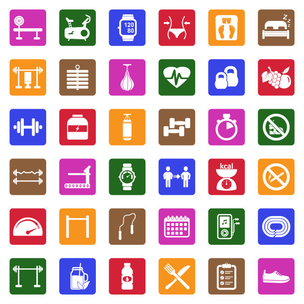 健身和健身房图标。广场上的白色平面设计。矢量插图。图片下载