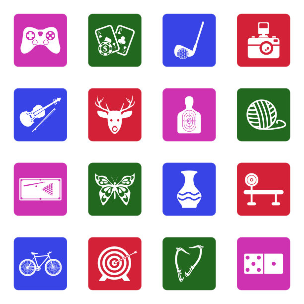 爱好图标。组2。广场上的白色平面设计。矢量插图。图片下载