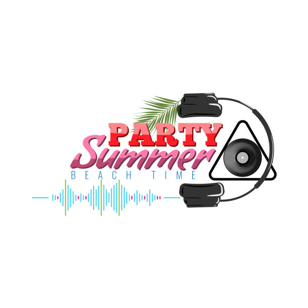 快乐的夏季派对标志与耳机和声波图标。Dj演唱会海报。矢量插图。图片下载