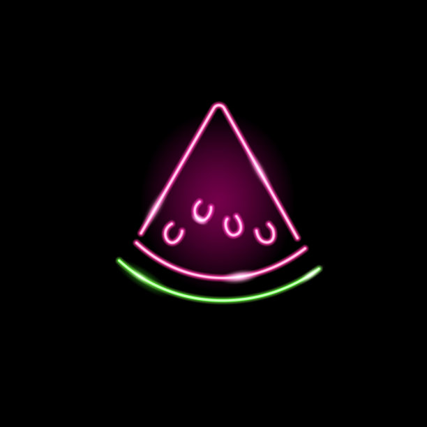 霓虹灯西瓜片孤立在黑色背景。夏季，食品，新鲜概念的标志，横幅。矢量10 EPS插图。图片下载