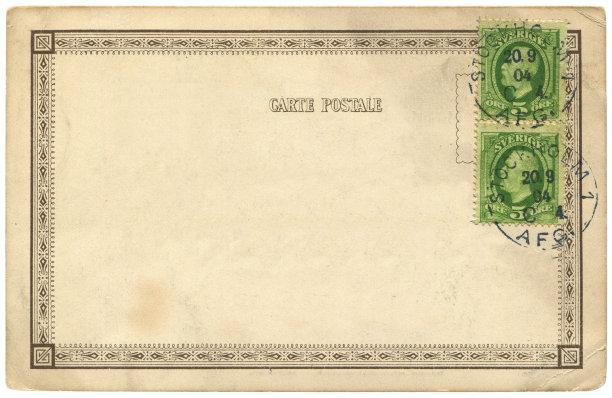 20世纪初，瑞典斯德哥尔摩寄出的老式明信片，是一个非常好的历史明信片通信的背景。图片下载