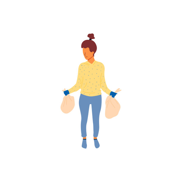 一个年轻的女孩站着，拿着一个垃圾袋图片下载