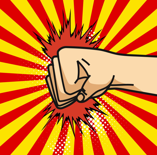 一幅波普艺术漫画海报，漫画背景上有拳头和爆炸泡泡图片下载