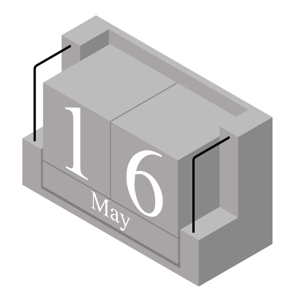 日历上的5月16日。灰色木块日历目前日期16和五月孤立在白色背景上。假期。的季节。矢量等距图图片下载