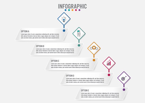 有5个选项的商业信息图表标签模板。信息图表的创意概念。图片下载