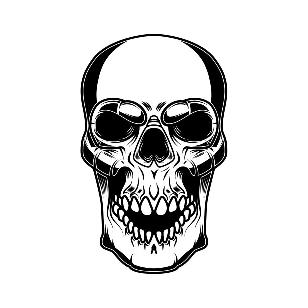 头骨插图孤立在白色背景。设计元素的标签，标志，徽章，海报。图片下载