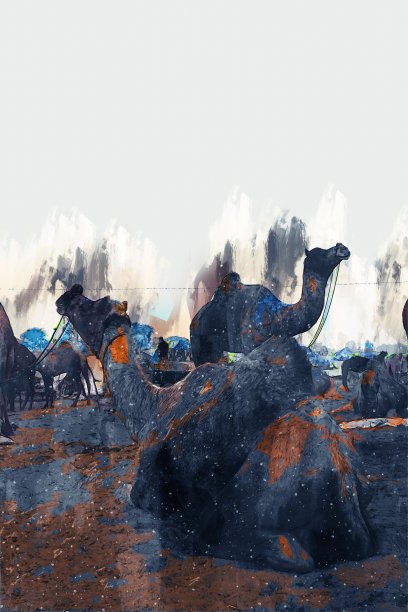 抽象数字画的骆驼在沙漠，骆驼博览会在印度插图图片下载