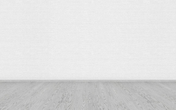 房间里空荡荡的，地板是灰色的，墙上贴着脏兮兮的白色墙纸。长宽幅空客厅设计室内空间。图片下载