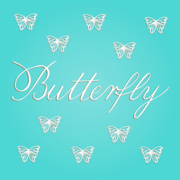 矢量插图剪纸白色蝴蝶在绿松石的背景图片下载