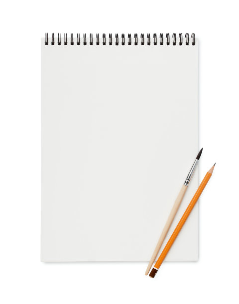 俯视图的空白素描簿与铅笔和画笔图片下载