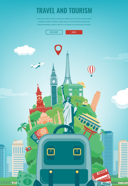 旅游作文与著名的世界地标。旅游和旅游概念。向量图片下载