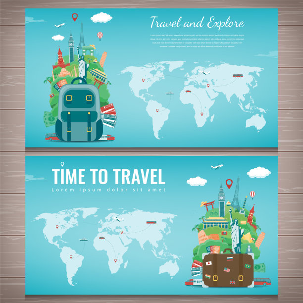 旅游作文与著名的世界地标。旅游和旅游概念。向量图片下载