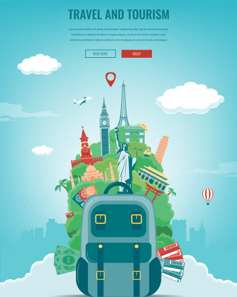 旅游作文与著名的世界地标。旅游和旅游概念。向量图片下载