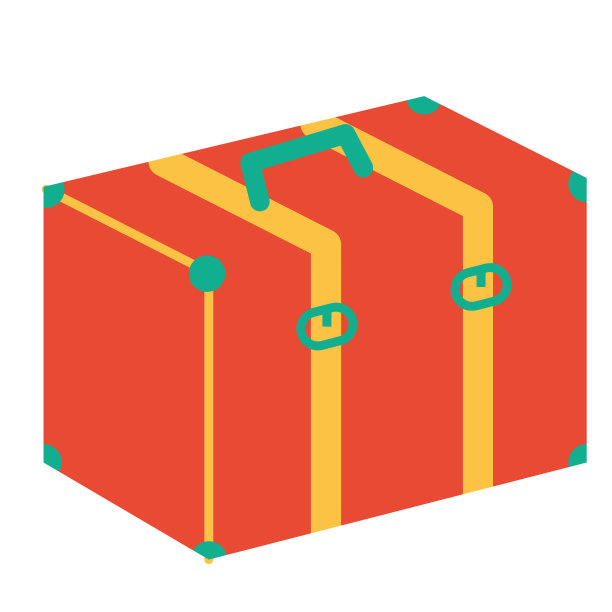 橙色手提箱平面插图上的白色图片下载