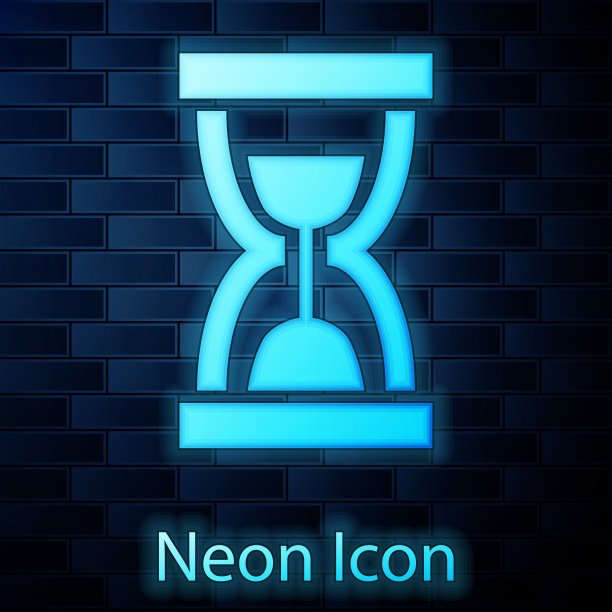 发光的霓虹与流动的沙子图标孤立在砖墙的背景上的旧沙漏。沙漏的迹象。业务和时间管理理念。矢量图图片下载