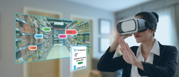 物联网营销理念，智能增强现实，客户使用虚拟眼镜订购产品，通过ai应用搜索与热点交易，促销码在家图片下载