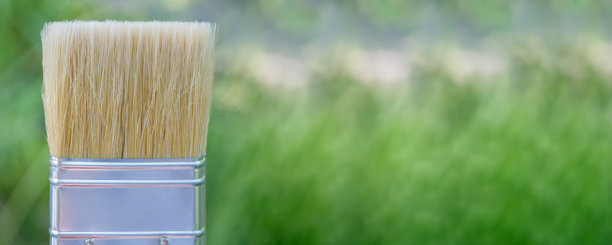 横幅。绿色背景上的宽硬笔刷。细长的照片图片下载