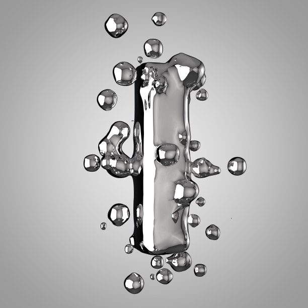 3D水银，大写字母I。3D渲染液体金属字体与滴图片下载