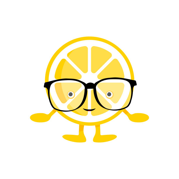 柠檬可爱的微笑性格。卡通黄色水果在眼镜孤立的白色背景。矢量图图片下载