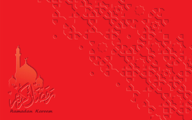 红色阿拉伯书法和阿拉伯风格的设计为斋月卡里姆贺卡。伊斯兰装饰单色细部马赛克。矢量插图。图片下载