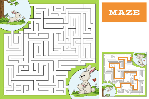 帮助兔子找到路。迷宫游戏拼图图片下载