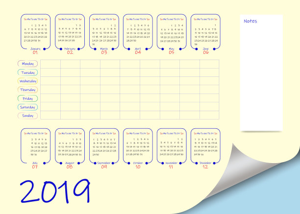 2019年每周计划页卷曲效果图片下载