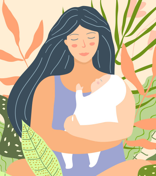 年轻母亲抱婴儿平面设计图片下载