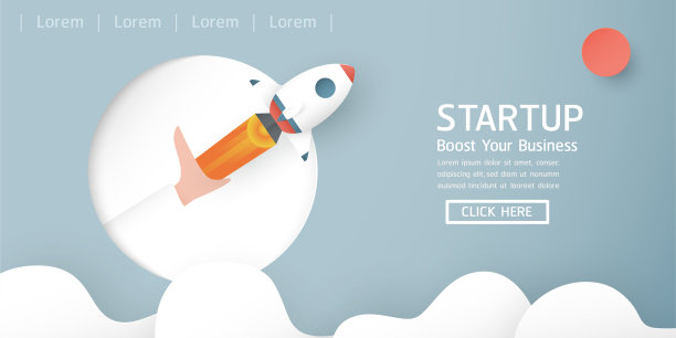 矢量插图与启动概念在剪纸，工艺和折纸风格。火箭在蓝天上飞行。模板设计的网页横幅，海报，封面，广告。儿童3D艺术工艺品。图片下载