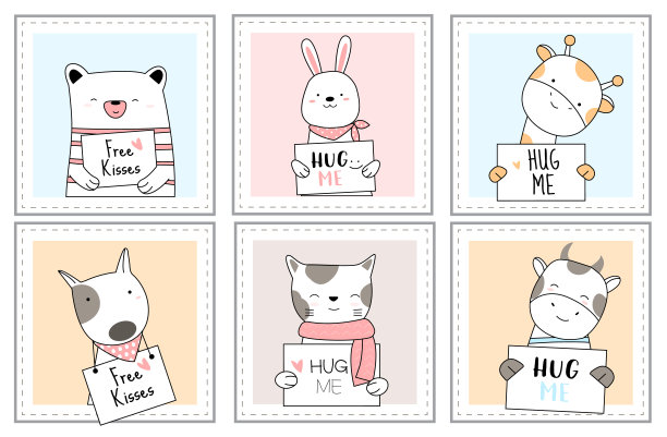 可爱的小动物与窗口卡通手绘风格，用于印刷，卡片，t恤，横幅，产品。矢量图图片下载