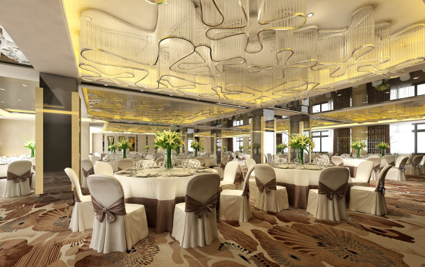 3d渲染豪华酒店餐厅沙龙图片下载