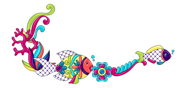 装饰框与鱼。墨西哥陶瓷可爱天真的艺术。图片下载