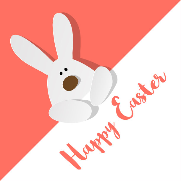 复活节兔子在角落里与复活节祝福明信片图片下载