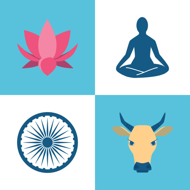 印度文化图标设置在平面风格图片下载