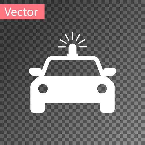 白色警车和警察闪光图标隔离在透明的背景。紧急闪光警报。矢量图图片下载