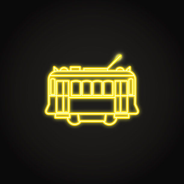 葡萄牙黄色电车图标在发光的霓虹灯风格图片下载