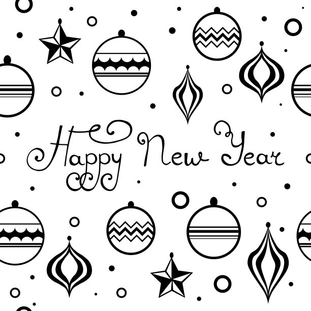 圣诞树上的玩具图案无缝衔接，上面写着新年快乐的字样图片下载