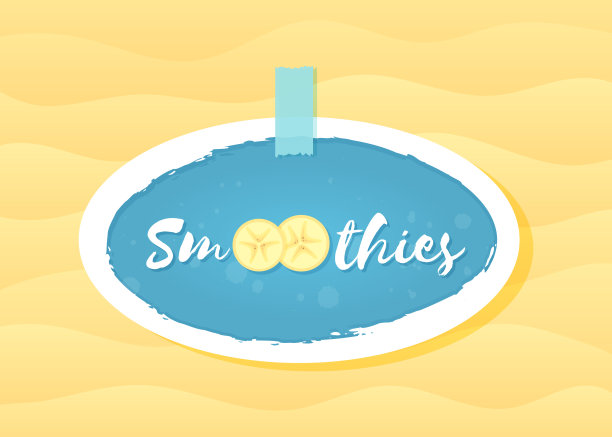 蓝色贴纸冰沙香蕉标志设置插图图片下载