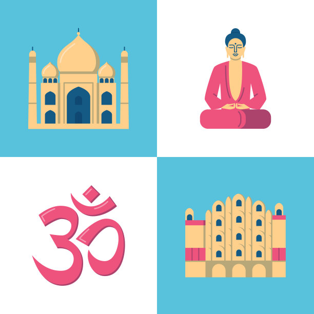 印度文化图标设置在平面风格图片下载