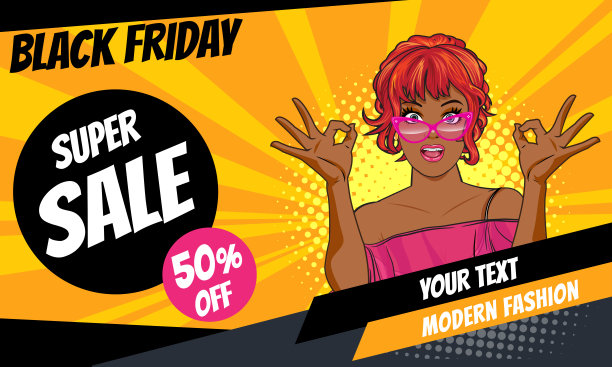 惊讶黑人妇女显示ok手势动作与购物海报图片下载