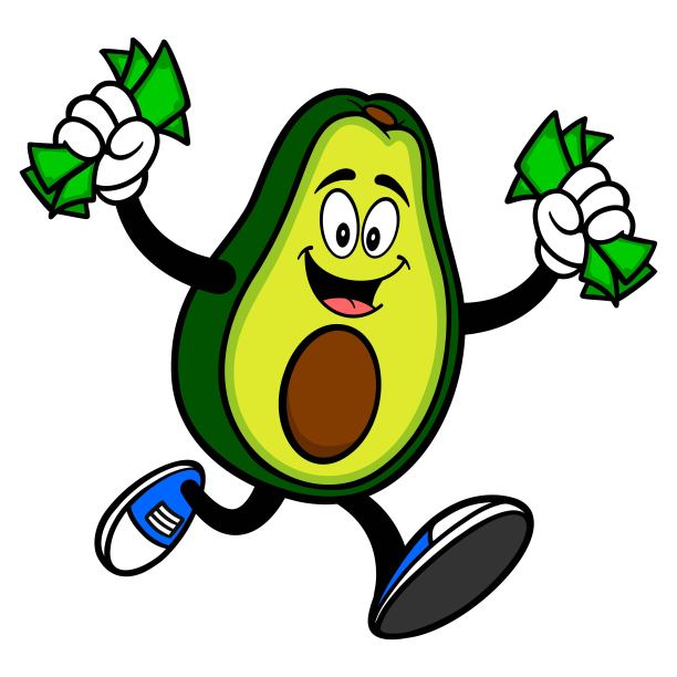 鳄梨吉祥物与金钱奔跑图片下载