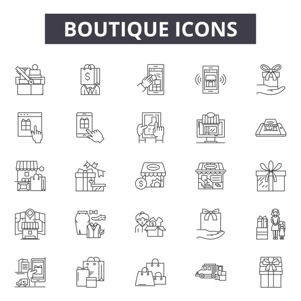 精品线图标，标志设置，矢量。精品概述概念，插图:精品店，商业，商店，销售图片下载