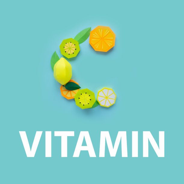 字母C，用纸质水果做衬里。维生素的概念图片下载